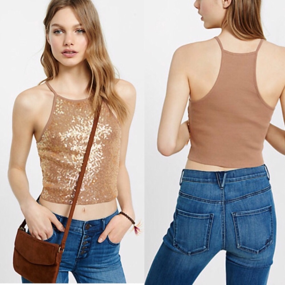 🙅🏽‍♀️ Express crop top XS sequins / gold 🙅🏽‍♀️